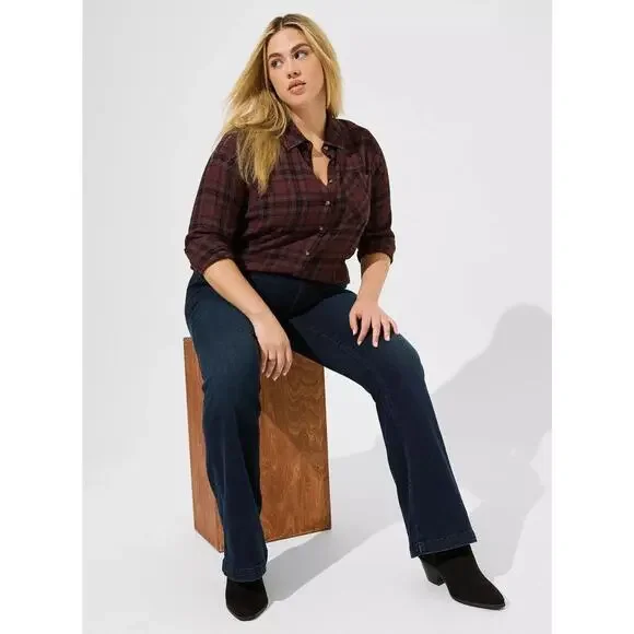 Torrid Lizzie Crinkle Flannel Gauze Button Up Tunic Red Plaid Plus Size 3 3X - Picture 10 of 10